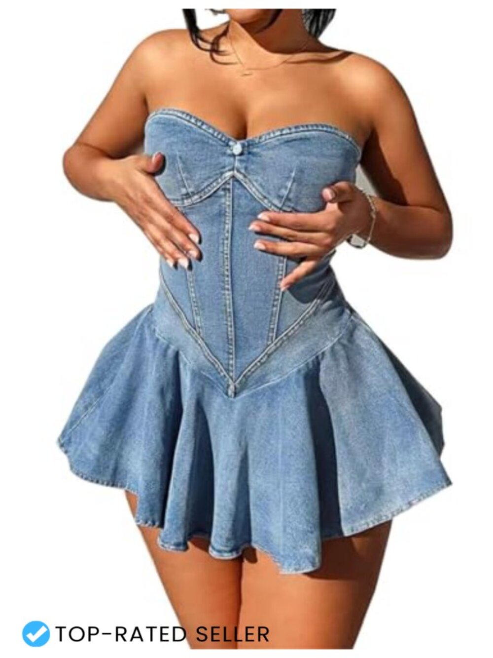 Womens Strapless Denim Mini Dress Backless Bodycon Clubwear